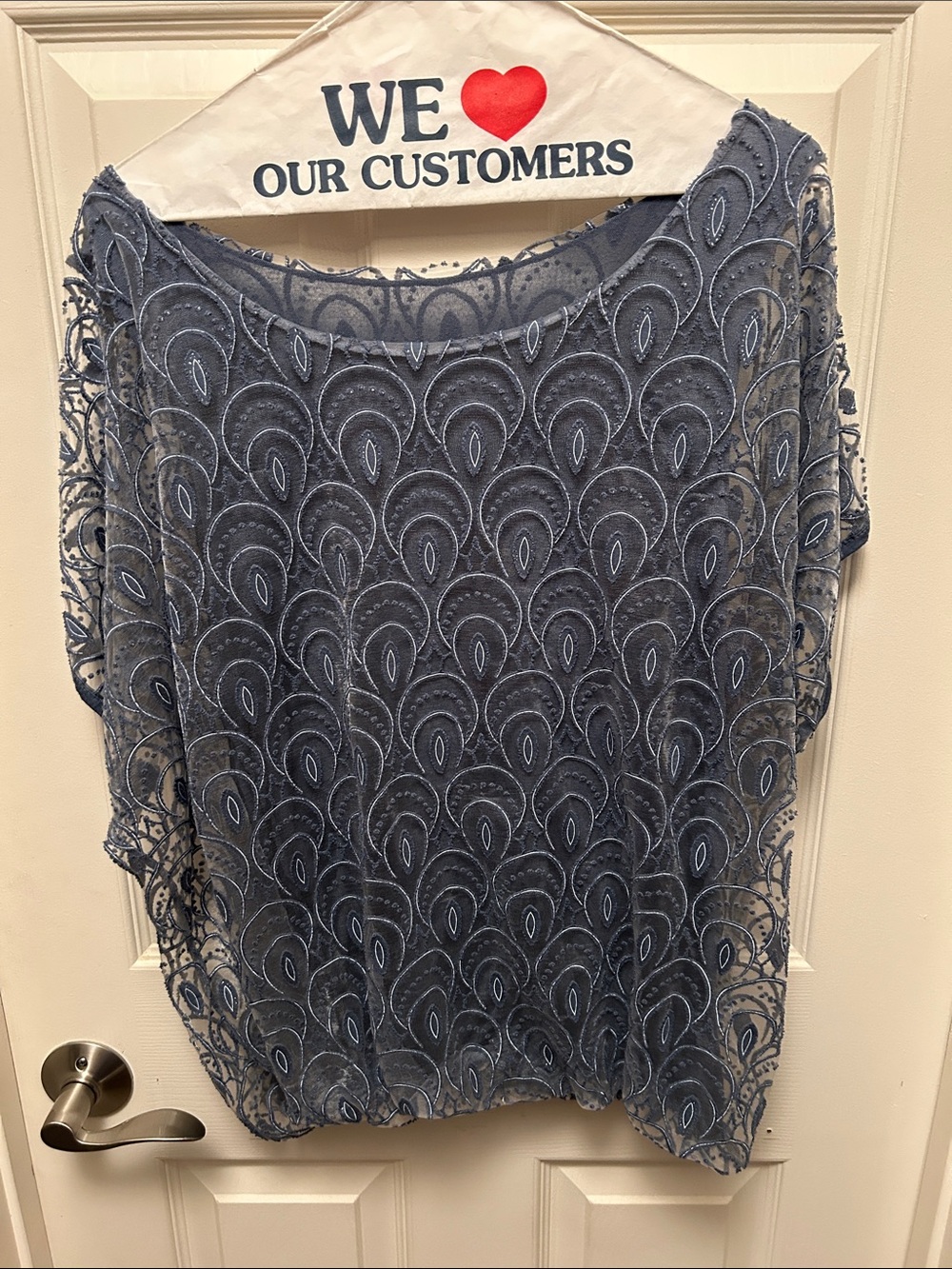 Embroidered Sheer Overlay Top in Slate Blue